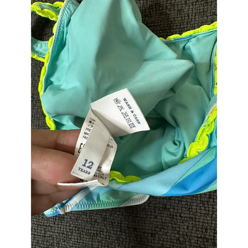 MC2 Saint Barth Girls Blue Wave Print Logo Swimsuit size 12 Made in Italy